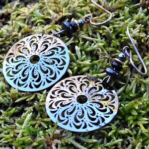 2/$13 Adajio Art Deco Black Hematite Filigree Earrings Handmade in USA